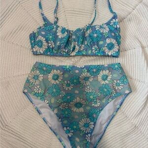 Floral Blue and Green Bikini Set